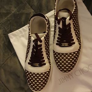 Mens Jimmy Choo braided burgundy/white leather/9.5
